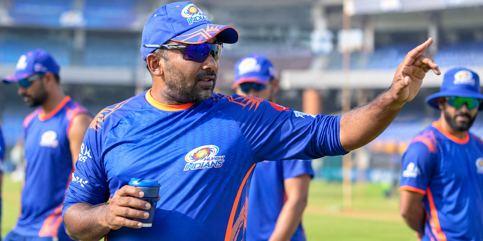 Mahela Jayawardene and Mumbai Indians coaching staff during an IPL season.