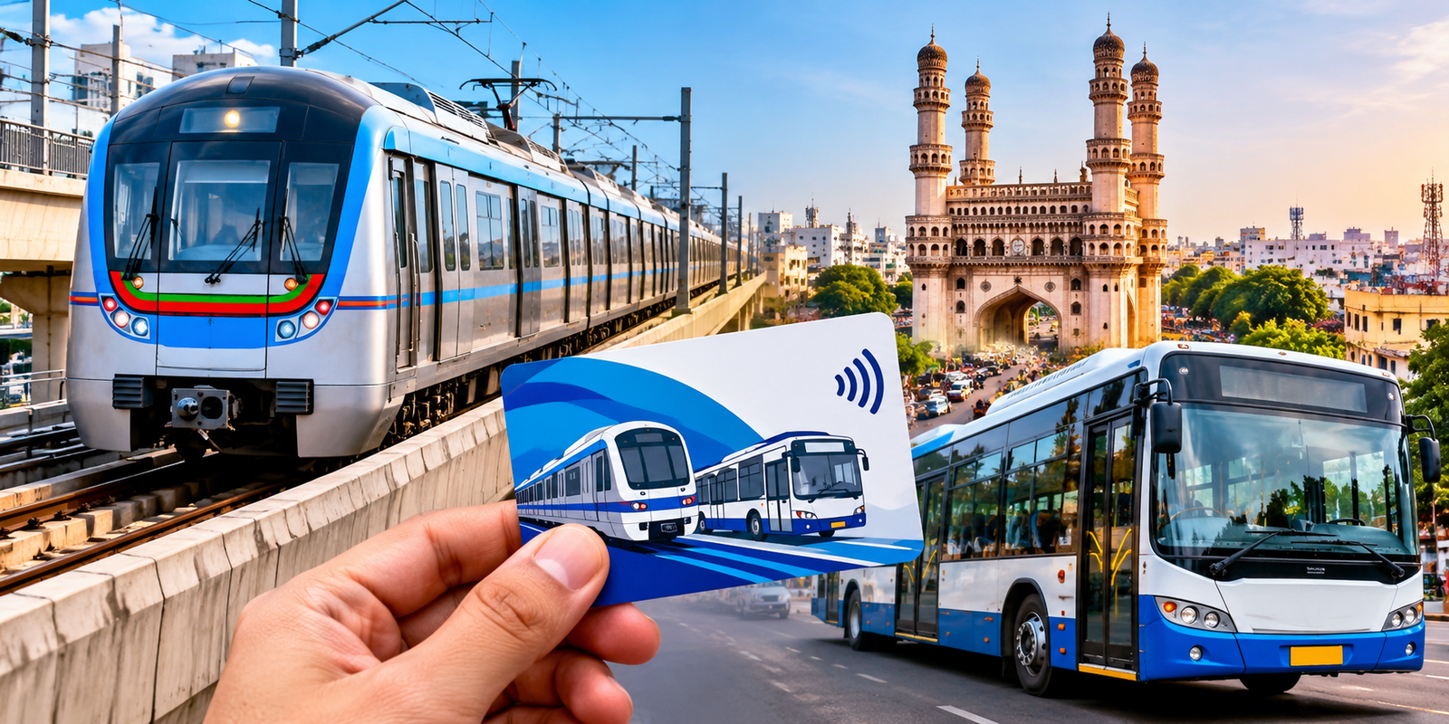 Hyderabad Metro train and city bus common travel pass services
