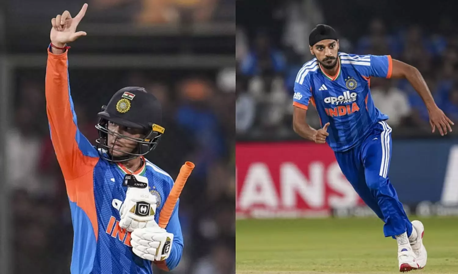 Abhishek Sharma and Arshdeep Singh celebrate India's T20 victory.
