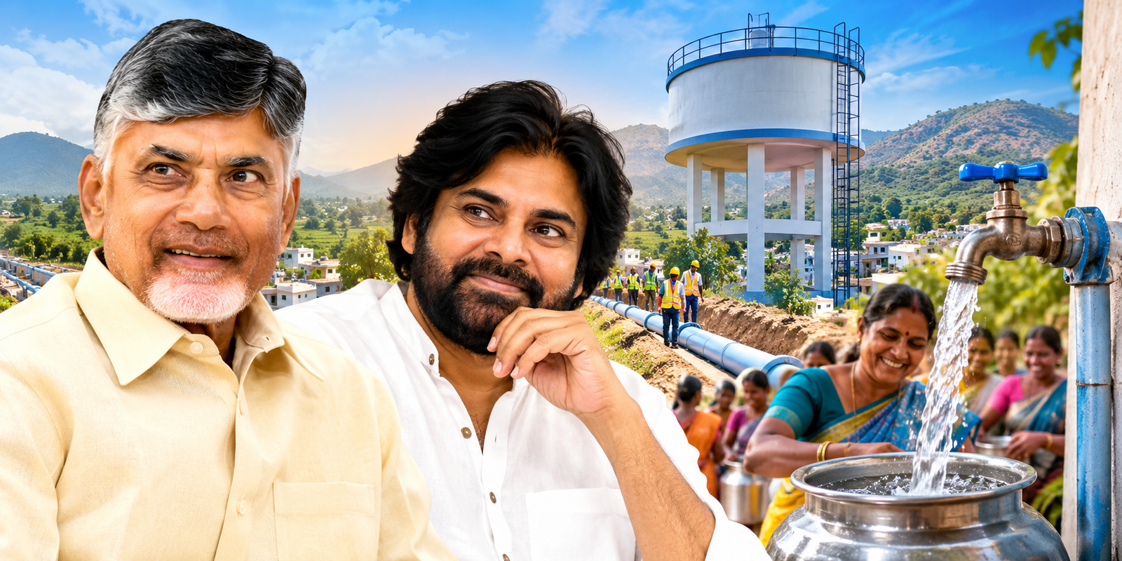 Chandrababu and Pawan Kalyan at Jal Jeevan Mission launch event