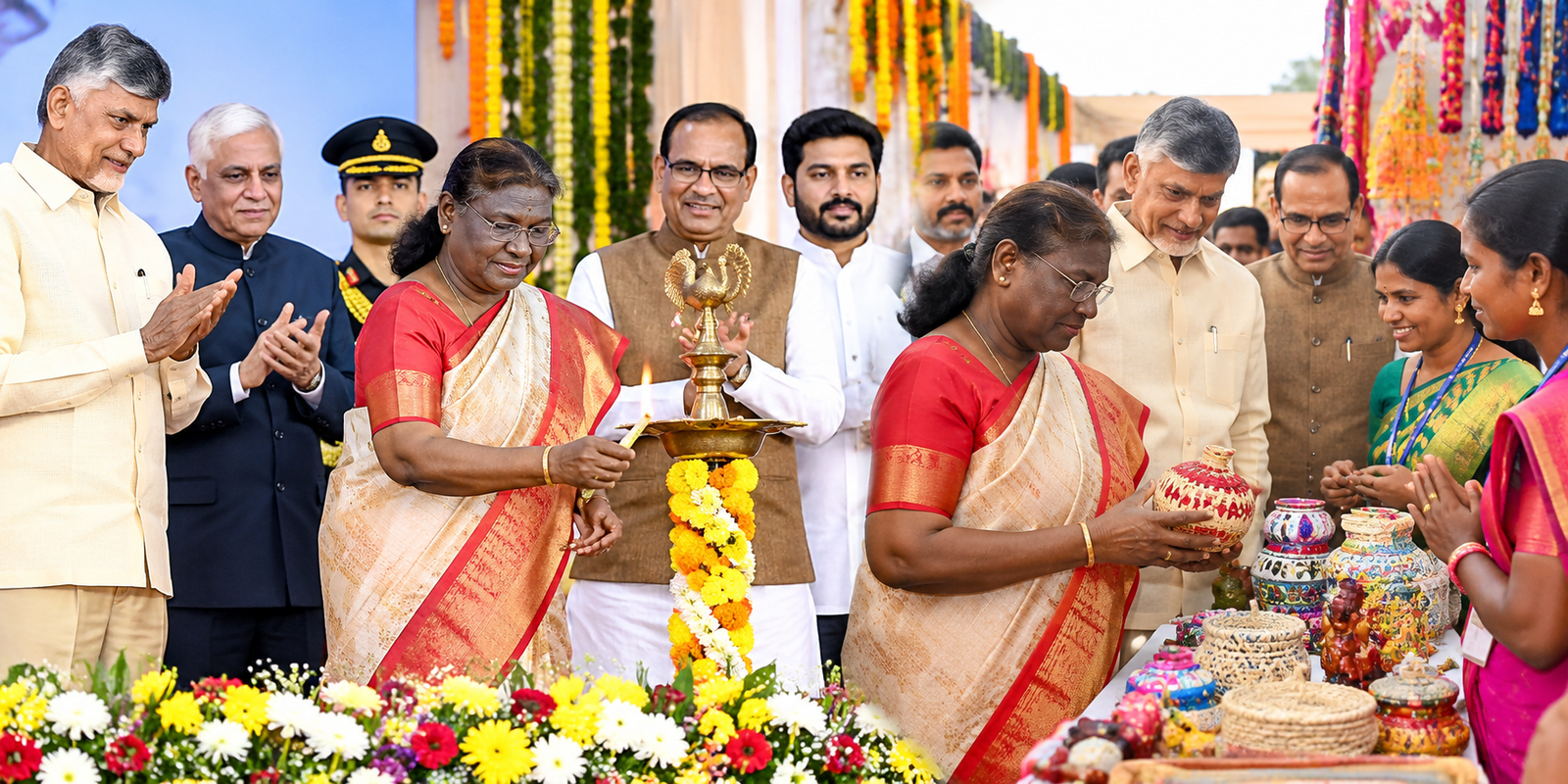 President Droupadi Murmu inaugurates the National Saras Mela in Vijayawada.