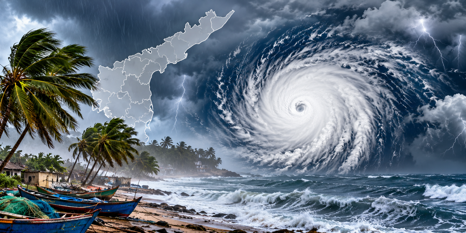Dark clouds over the Bay of Bengal as Andhra Pradesh faces a cyclone alert.