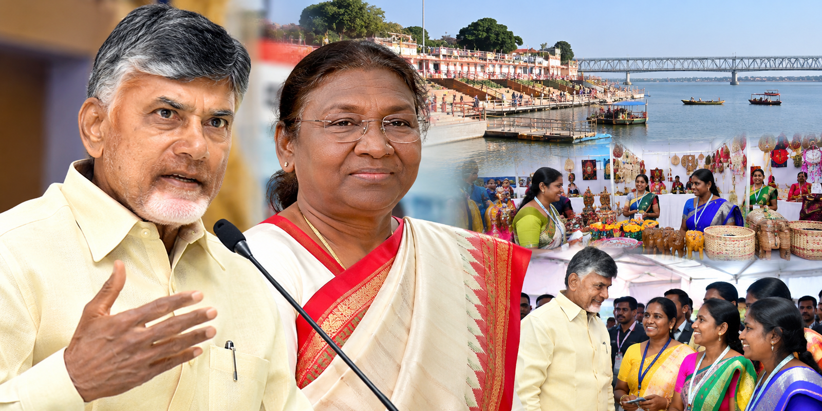 Chandrababu Naidu and Droupadi Murmu at the Saras Mela in Vijayawada.