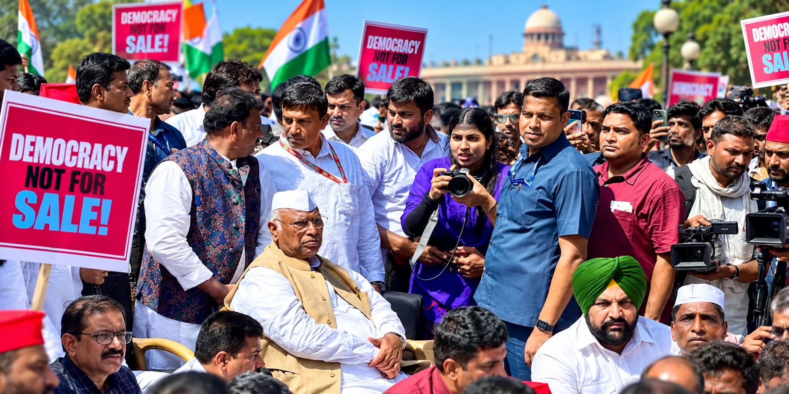 Rahul Gandhi and opposition leaders during Delhi protest