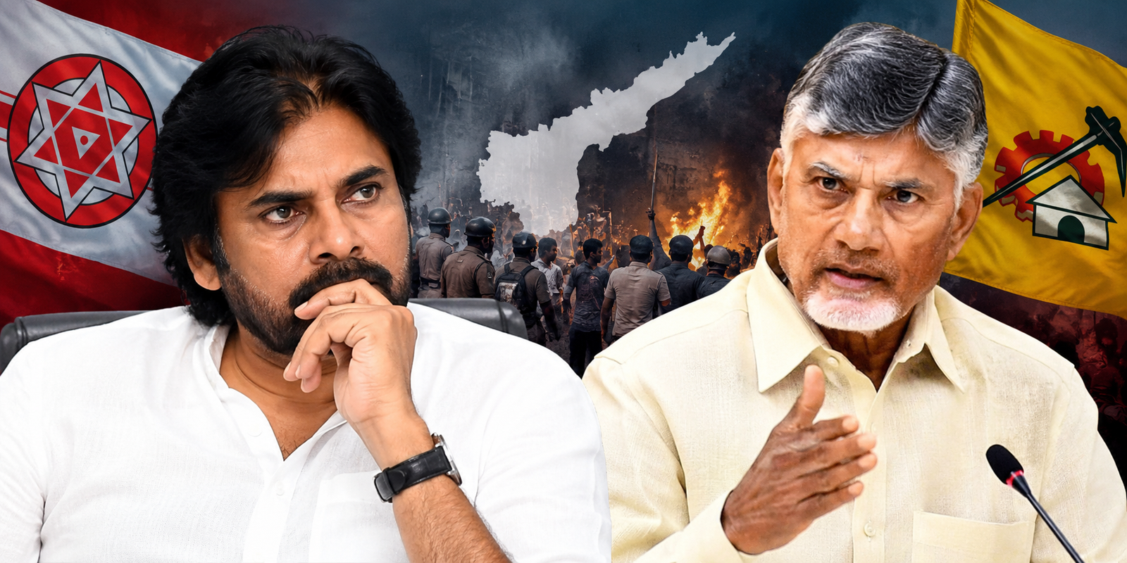 Pawan Kalyan and Chandrababu Naidu amid Andhra Pradesh political developments.