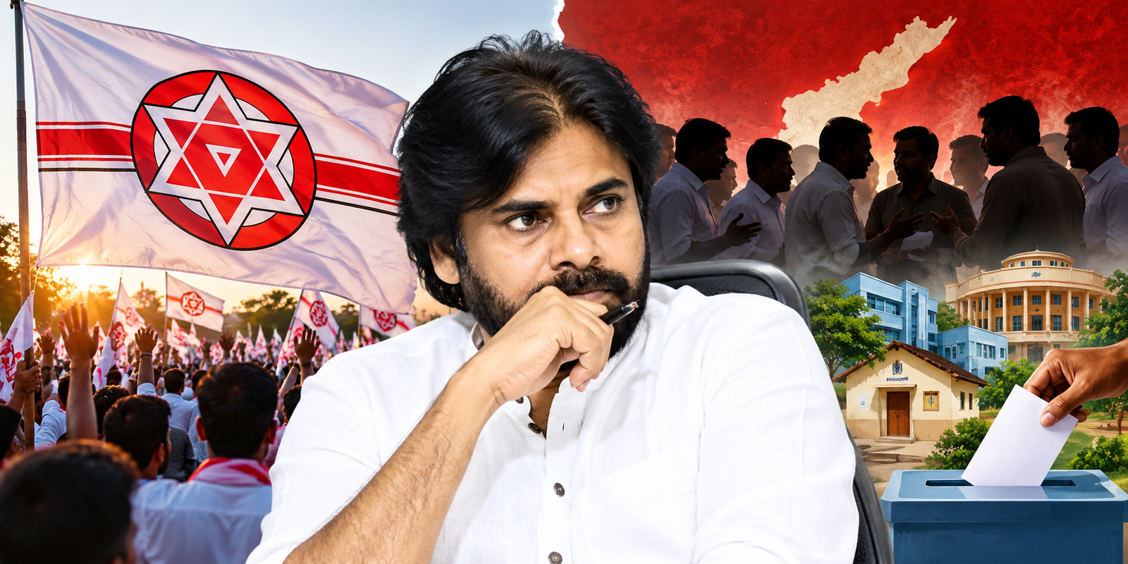 Pawan Kalyan addressing Janasena party leaders ahead of local elections