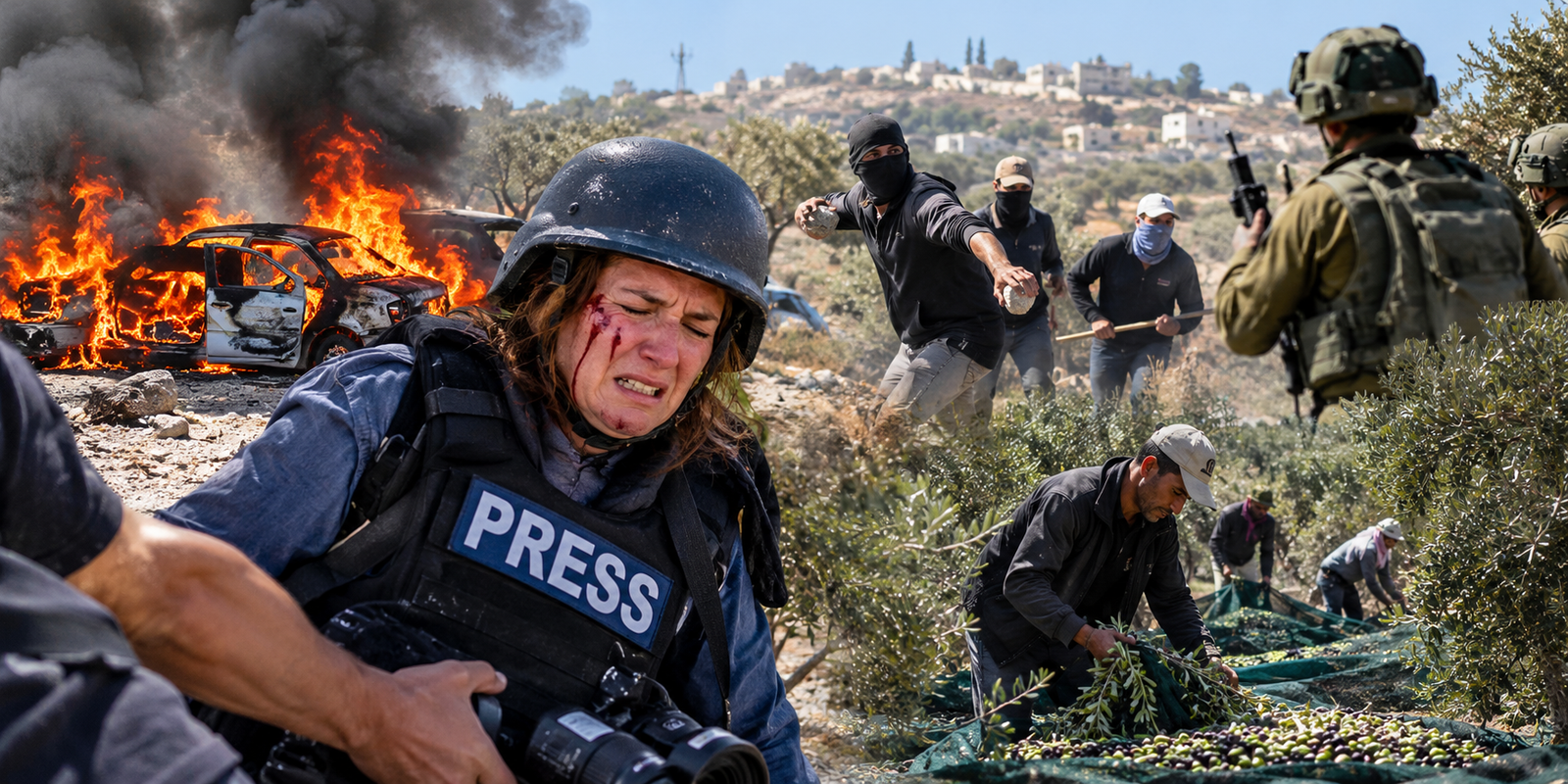 Israeli settler violence against Palestinian farmers during olive harvest