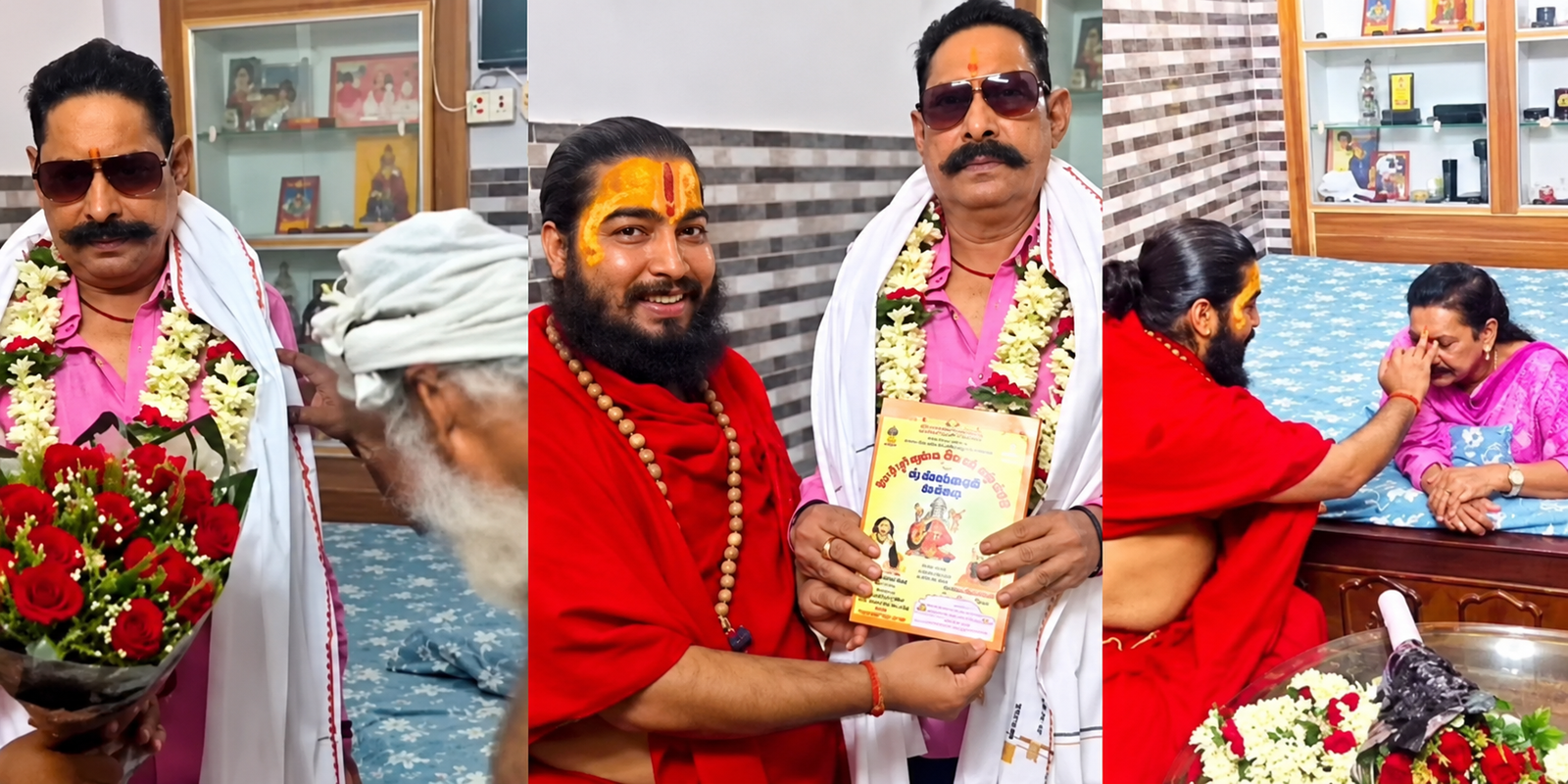 Bihar MLA Anant Singh wearing a garland and black sunglasses