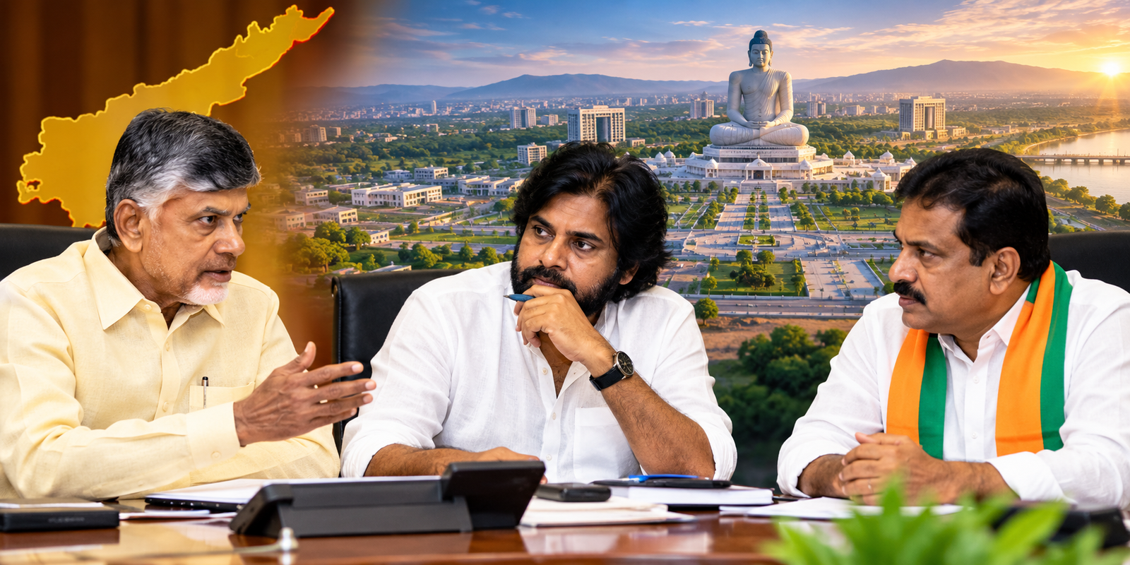 Chandrababu, Pawan Kalyan and Madhav meeting in Amaravati