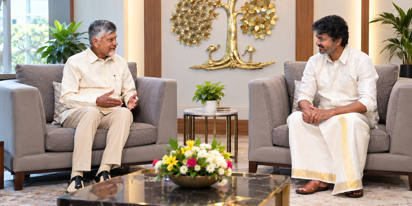 Chandrababu Naidu and Tamil Nadu CM Vijay meeting in Amaravati