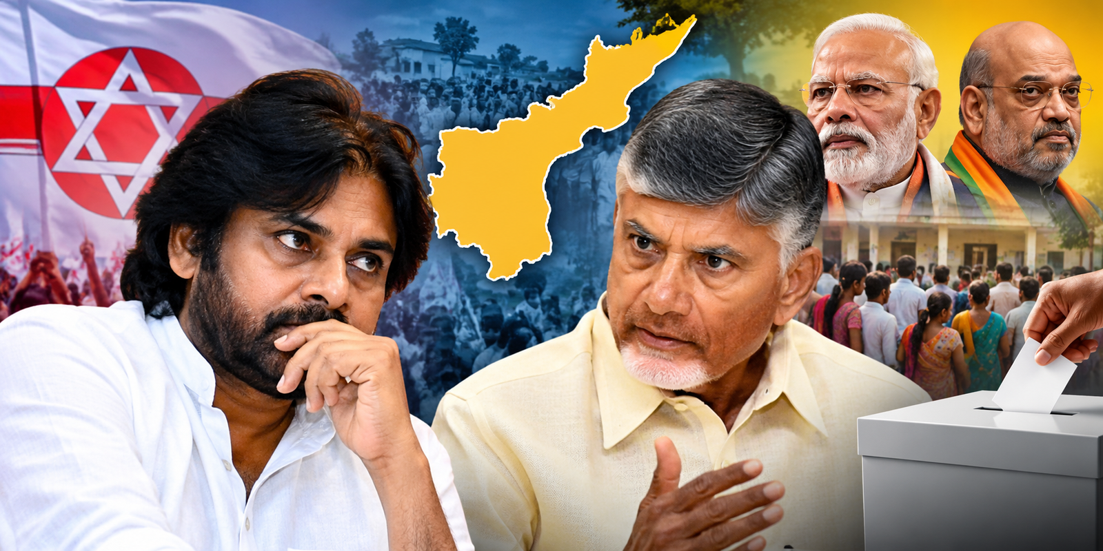 Pawan Kalyan and Chandrababu Naidu discussing Andhra Pradesh local election strategy.
