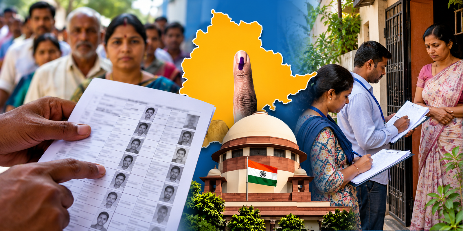 Officials conducting voter list verification in Telangana.