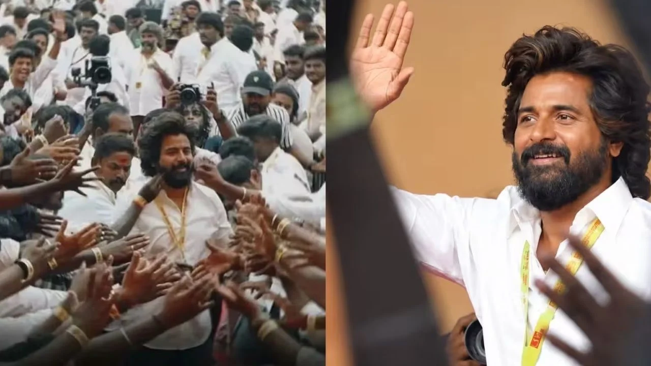 Sivakarthikeyan addressing fans at a Chennai meeting.