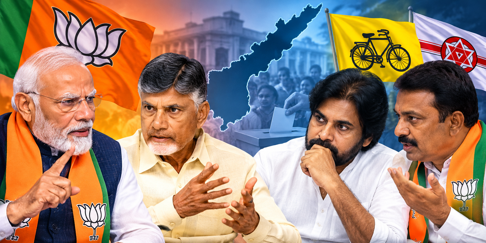 BJP and TDP leaders discussing Andhra Pradesh local election seat sharing.
