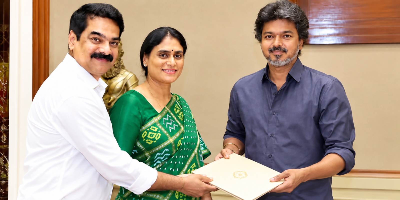 YS Sharmila and Brother Anil Kumar meeting C. Joseph Vijay in Chennai.