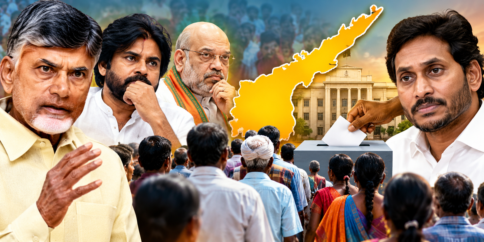 Andhra Pradesh coalition leaders discussing BC reservations and local elections.