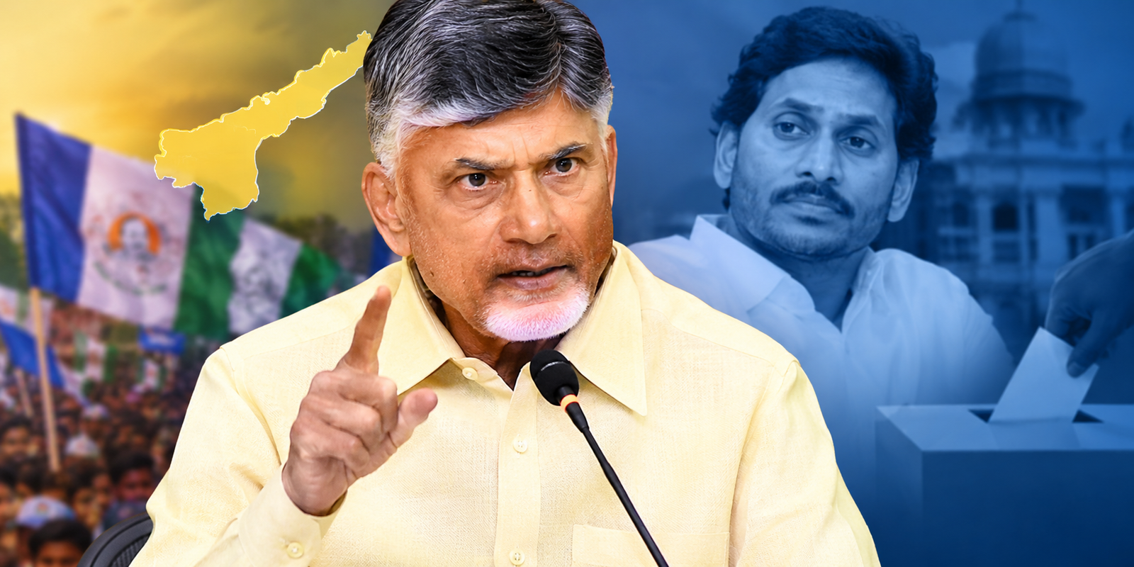 Chandrababu Naidu addressing the media about Andhra Pradesh politics.