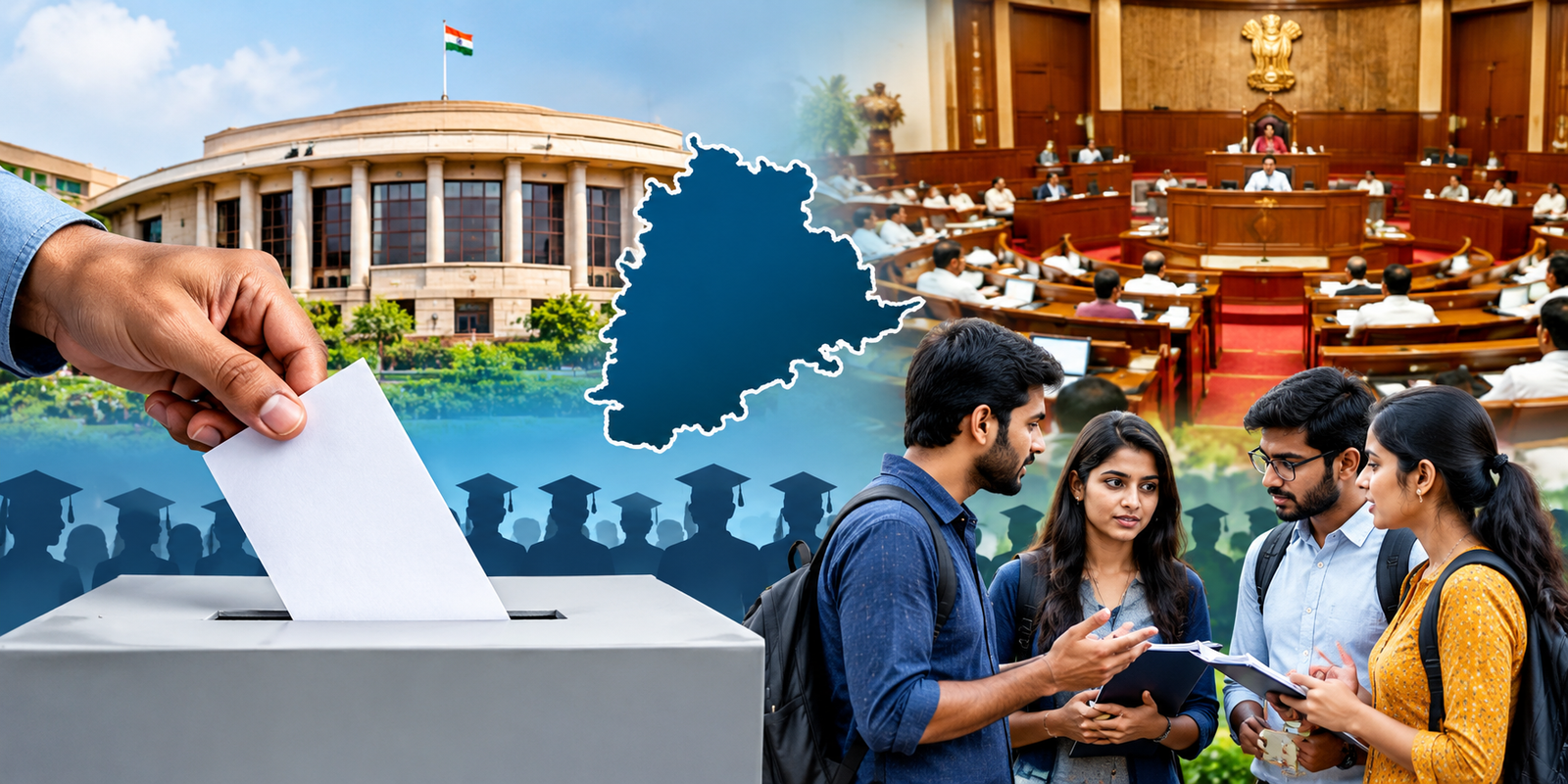 Telangana graduate voters discussing Legislative Council elections and public issues.