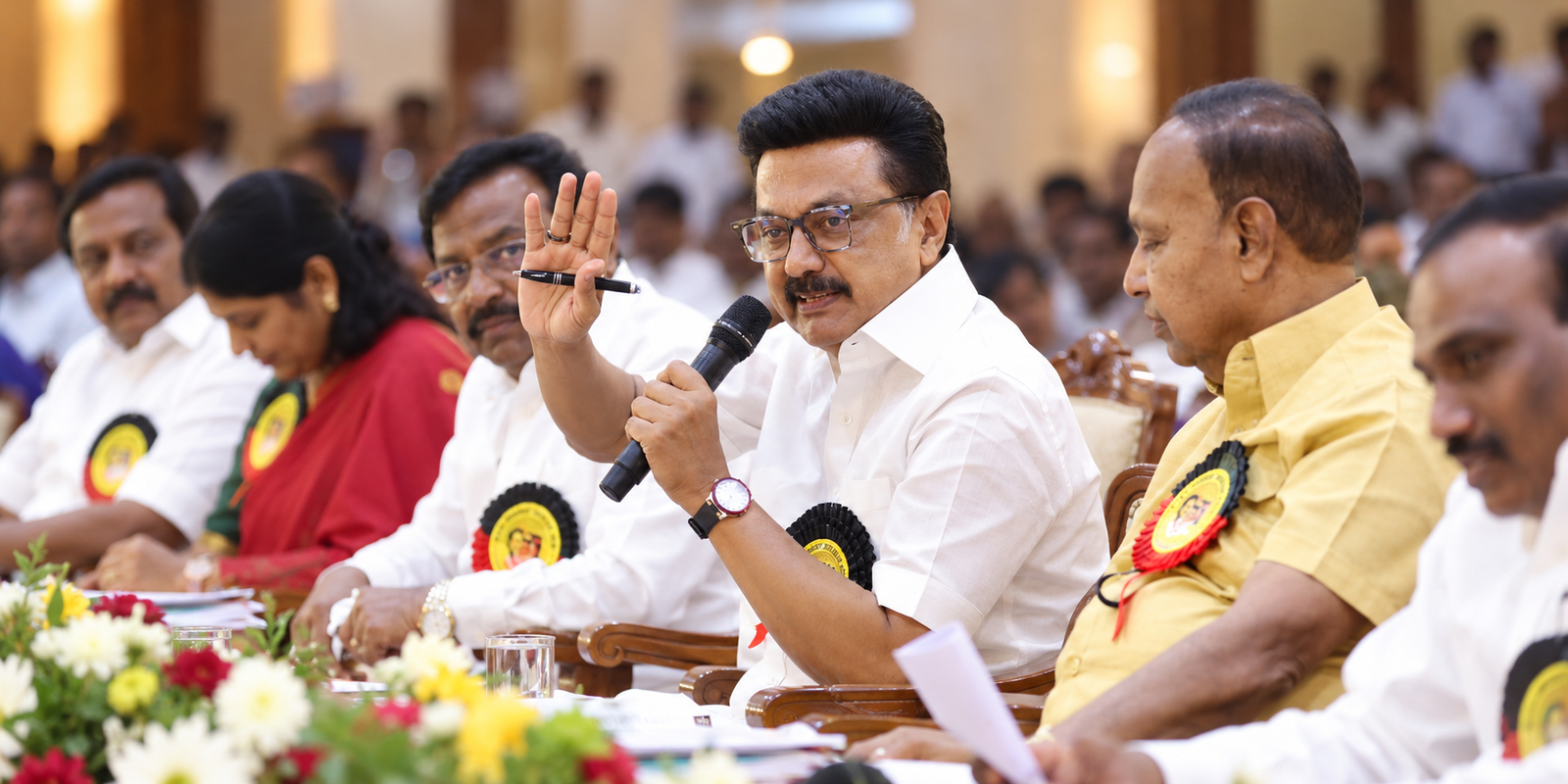 MK Stalin chairs a DMK parliamentary meeting in Chennai.