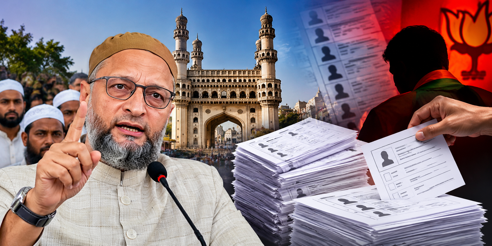 Asaduddin Owaisi speaking to media about Goshamahal voter list allegations