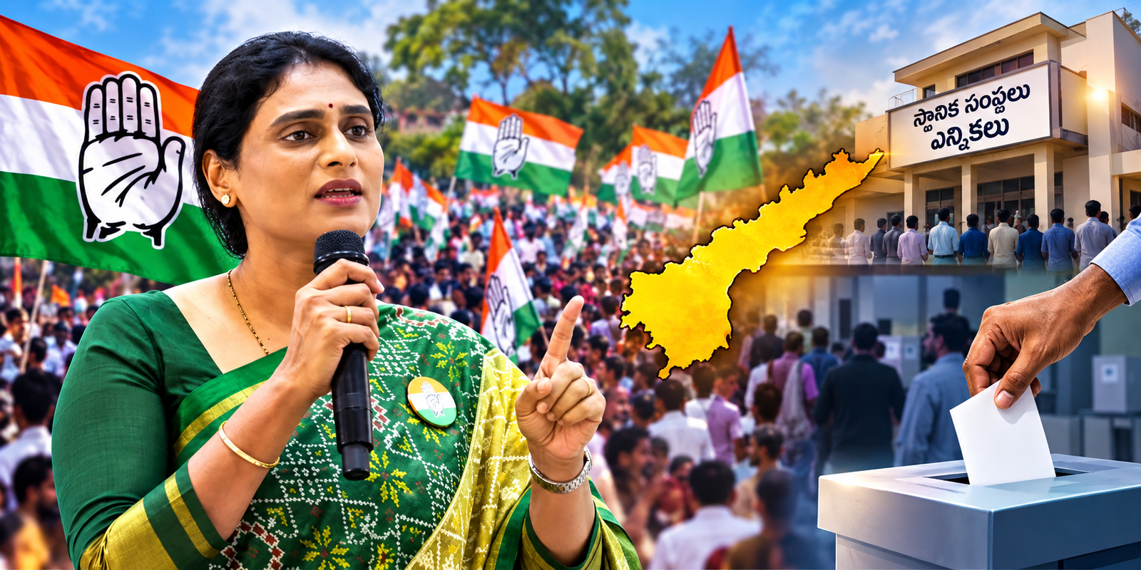 YS Sharmila and AP Congress leaders discussing local elections.