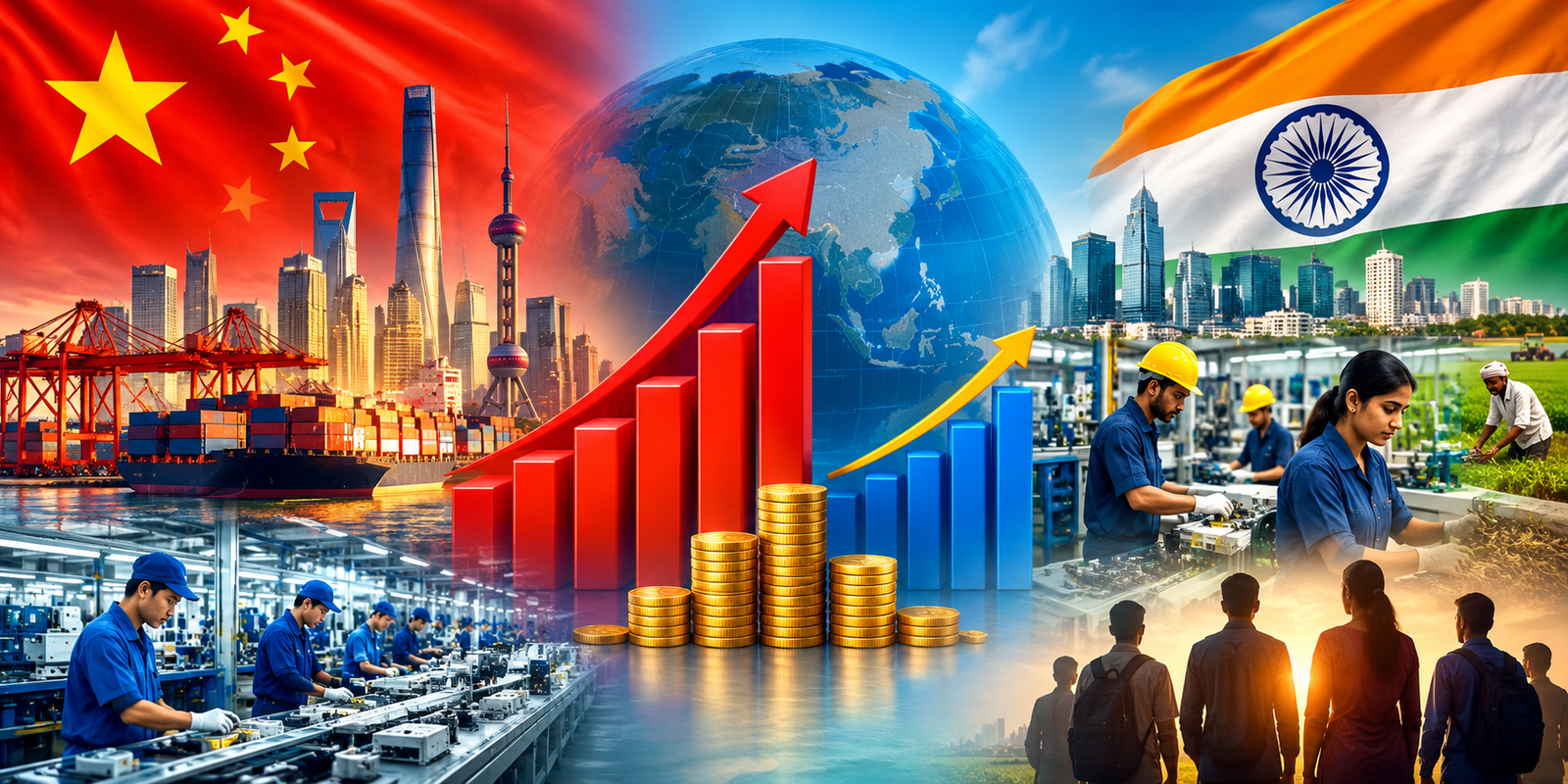 China and India economic growth and manufacturing sector comparison
