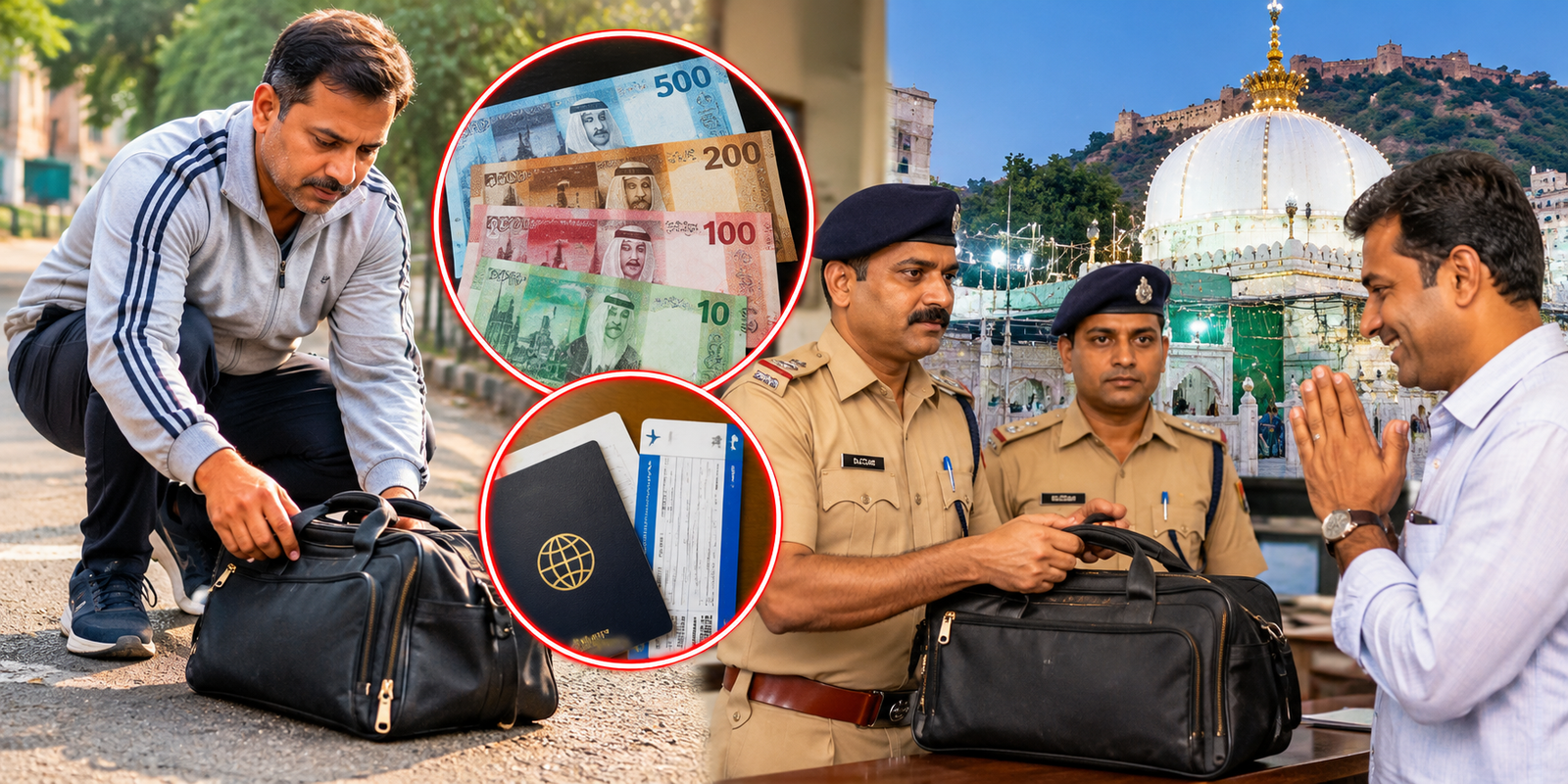 Rajesh Kumar returns a bag containing foreign currency to Ajmer police.