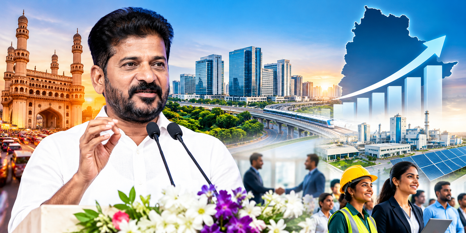 Revanth Reddy addressing the Samakhya Business Summit 2026 in Hyderabad.