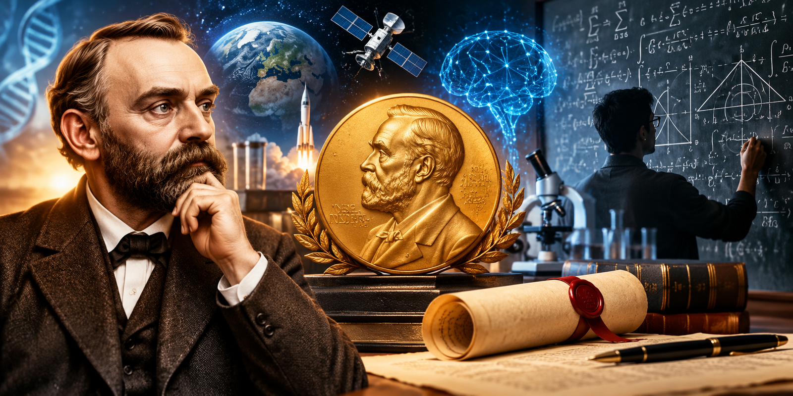 Alfred Nobel and mathematics awards history illustration