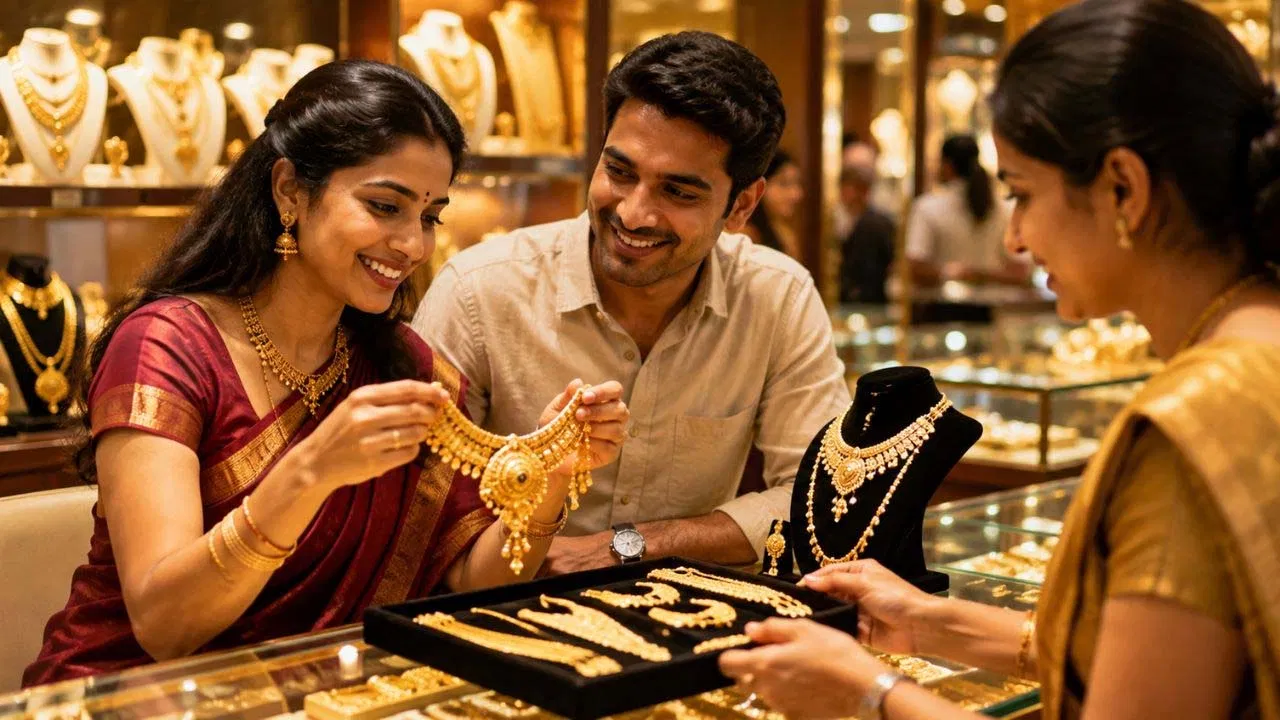 Gold and silver jewellery displayed ahead of Dhanteras and Diwali.
