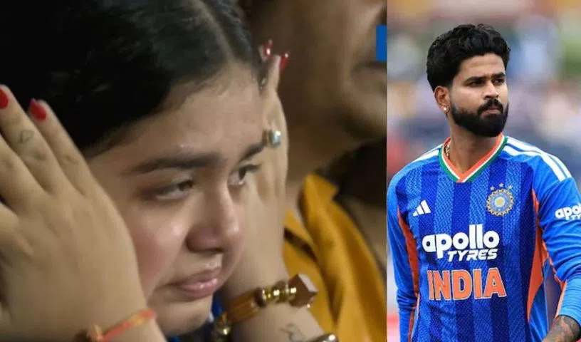 Woman cricket fan cries after Shreyas Iyer gets dismissed.