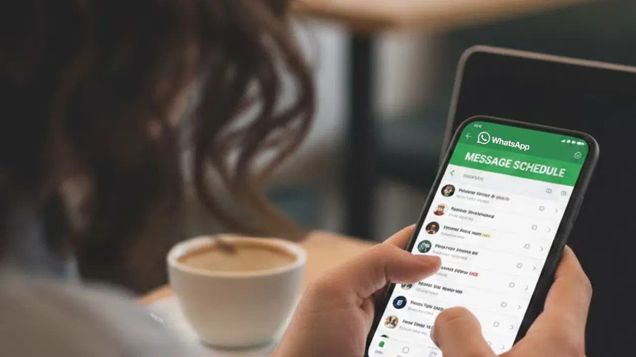 WhatsApp message scheduling feature on an Android smartphone.