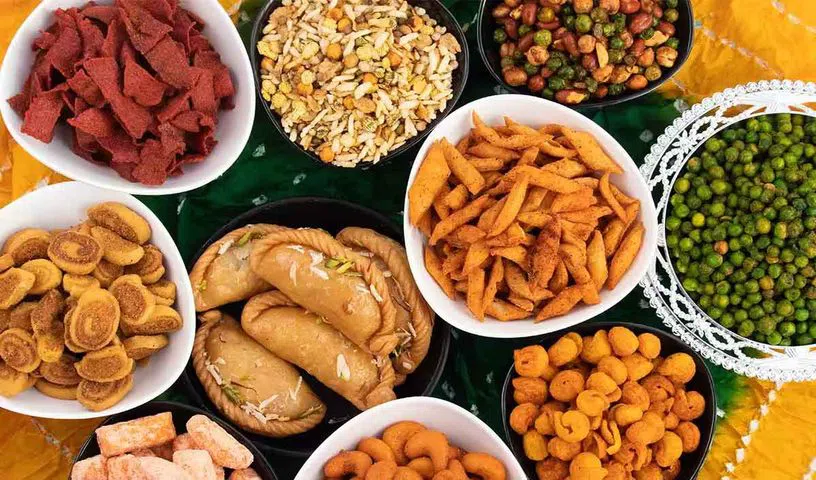Millet-based snacks and healthy festival foods served on a plate.