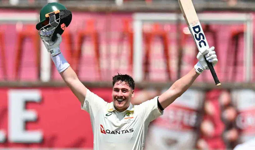 Matt Renshaw celebrates his century during the Australia vs South Africa Test.
