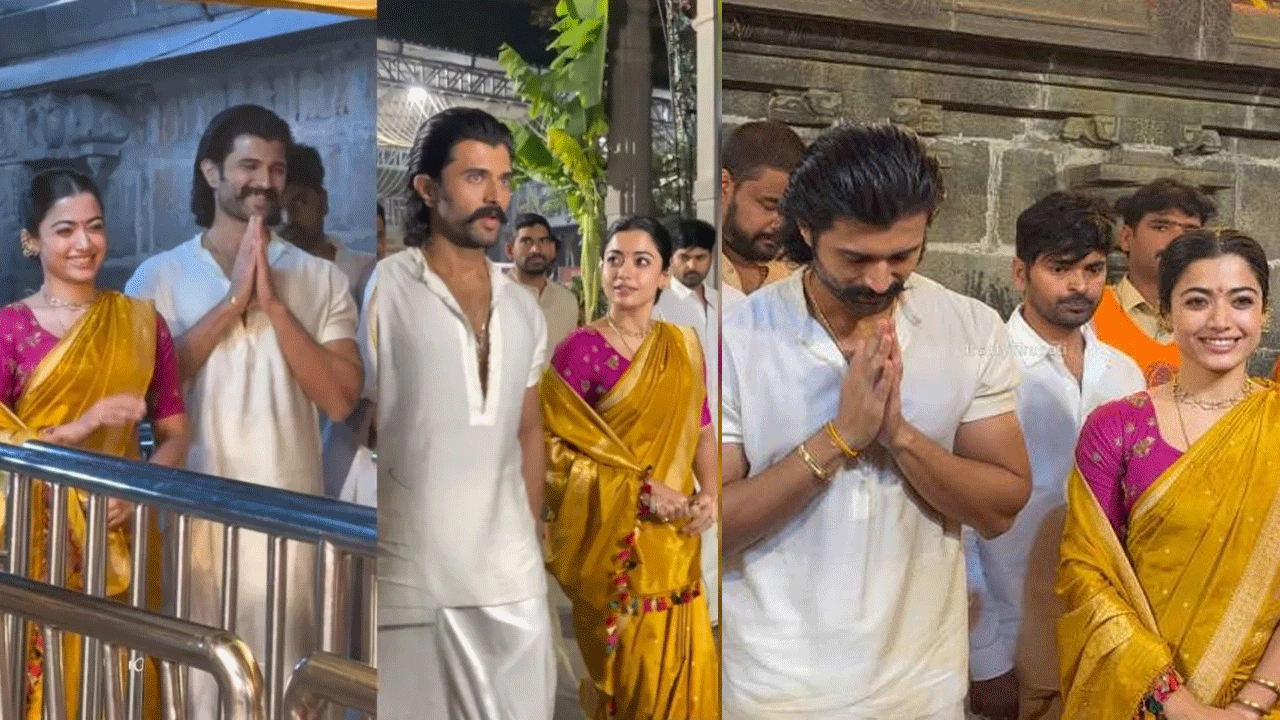 Vijay Deverakonda and Rashmika Mandanna during their Tirumala visit