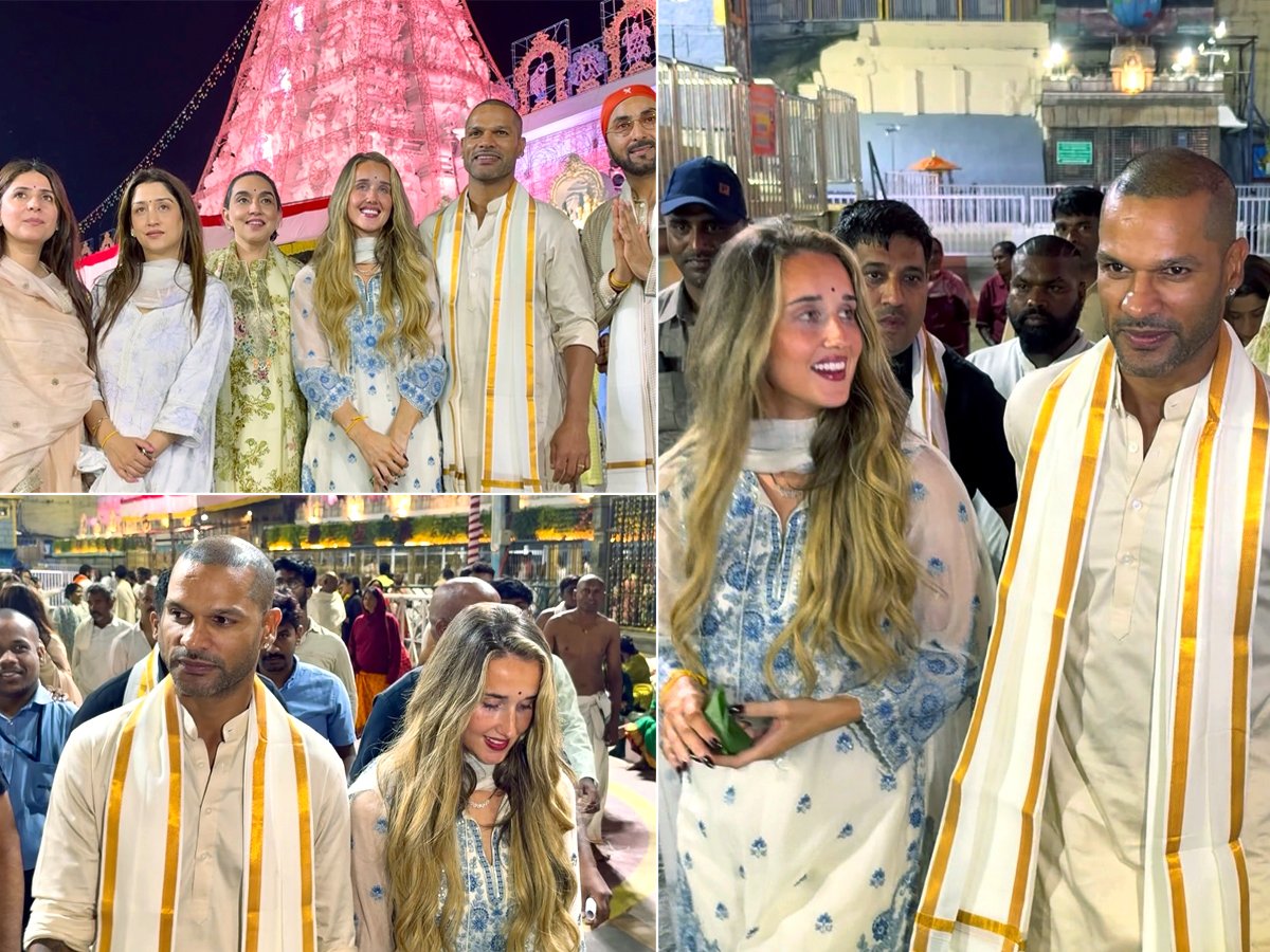 Shikhar Dhawan with wife Sophie Shine at Tirumala Temple
